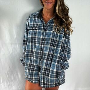 L.L. Bean Blue Plaid Flannel Button-Up Shacket